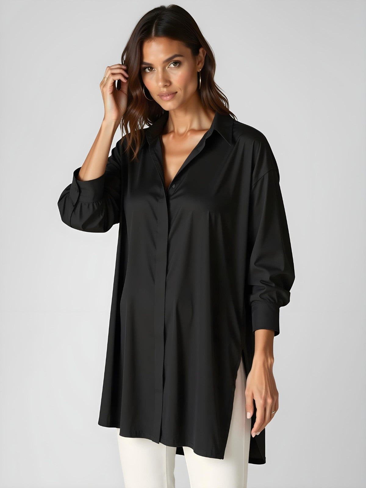 Oversized Lapel Button Shirt Dress