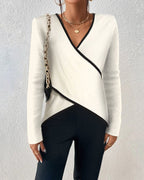 Yzabelle | Sweter z owijanym krojem i kontrastowymi wykończeniami